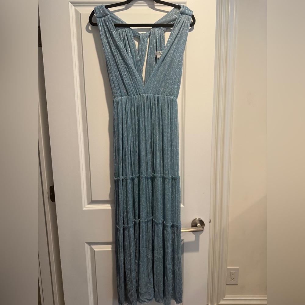 Sabina Musayev Skylar Dress in Marine Blue Metallic Shimmer Missing Belt Sz M - Picture 5 of 11